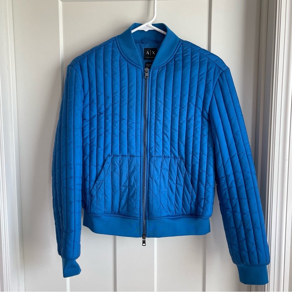 Blue Lightweight Crop Puffer Jacket